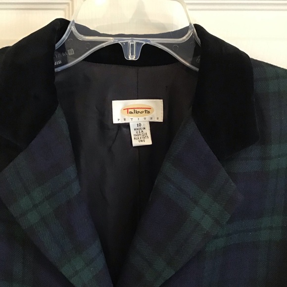 Vintage Talbots Classic Wool Blazer, blue & green plaid Size 10 petite - Picture 2 of 11